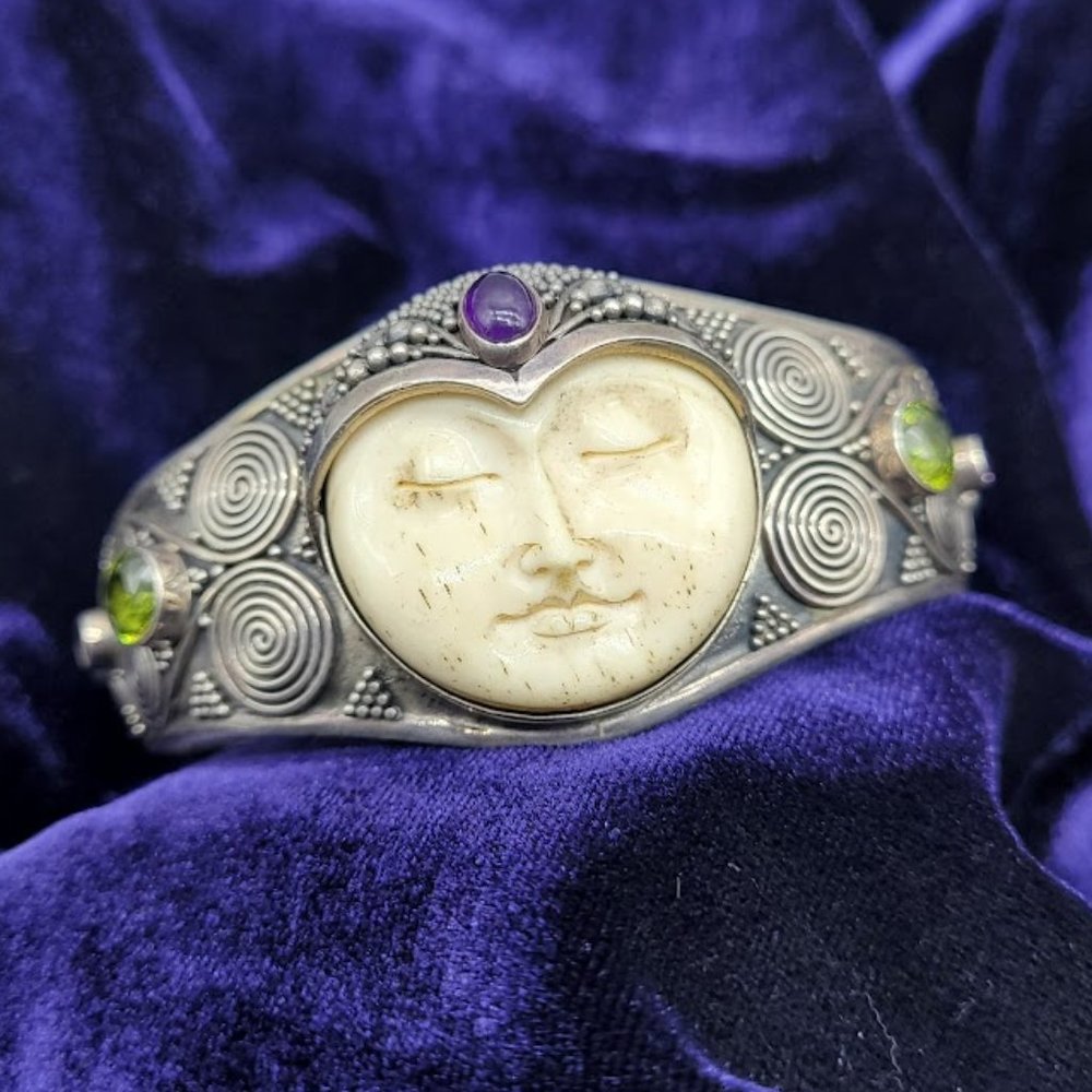 Silver Goddess Queen Cuff Bracelet Amethyst Peridot Blue Topaz Art NEW Statement